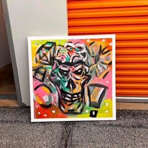 36x36 pink skull art original painting illustration acrylic wall piece